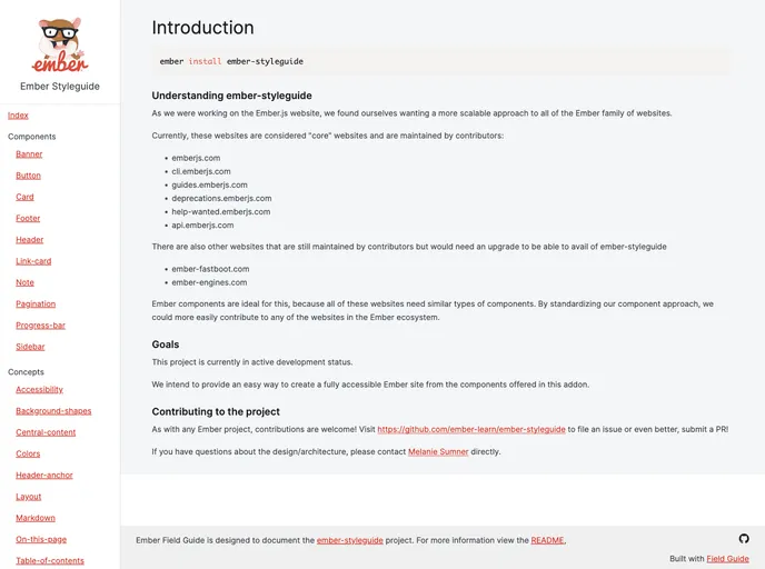 screenshot of Ember Styleguide