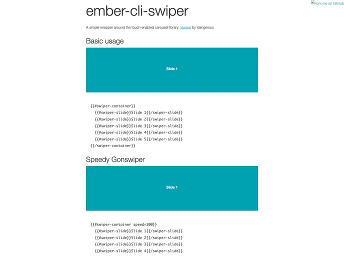 screenshot of Ember Cli Swiper