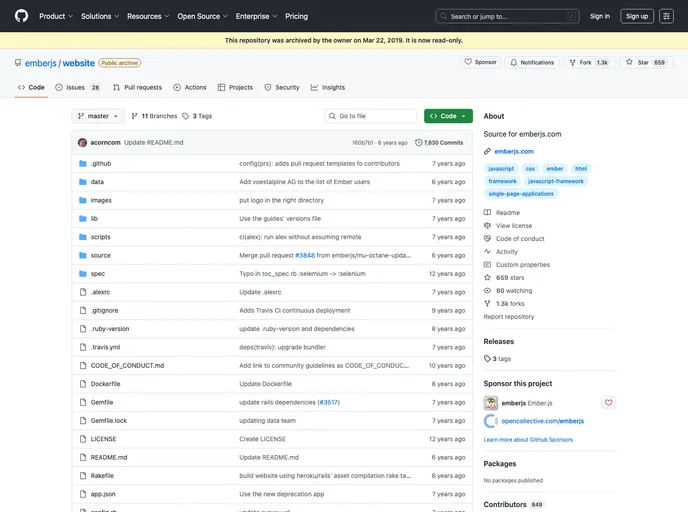 screenshot of Emberjs.github.com