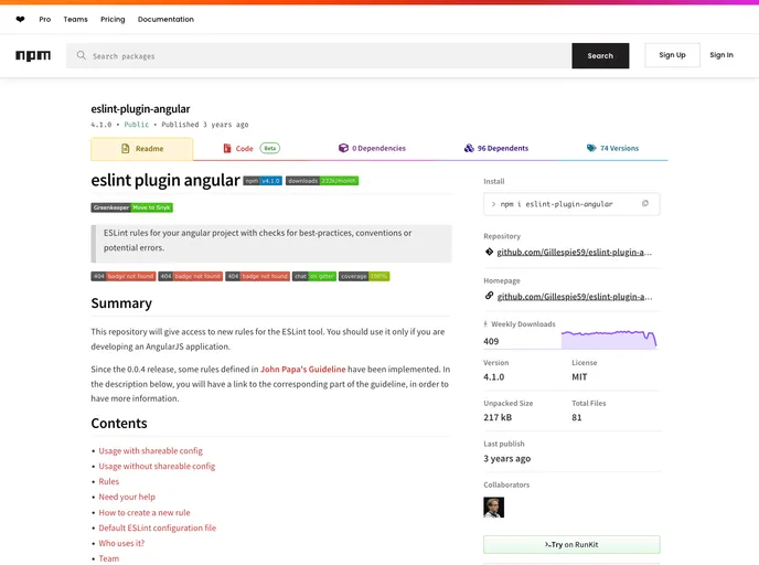 screenshot of Eslint Plugin Angular