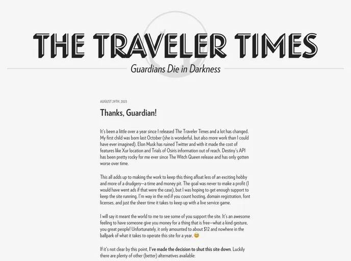screenshot of The Traveler Times