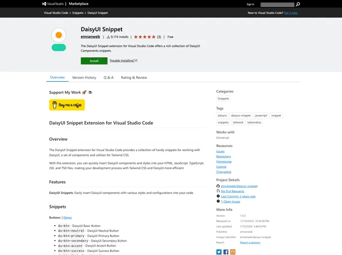 Daisyui Snippet screenshot