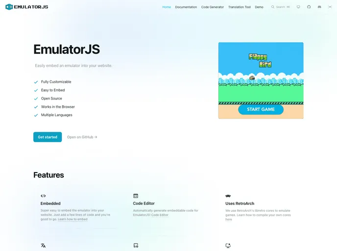 screenshot of Emulatorjs.org