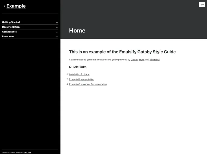 screenshot of Gatsby Theme Emulsify Workspace