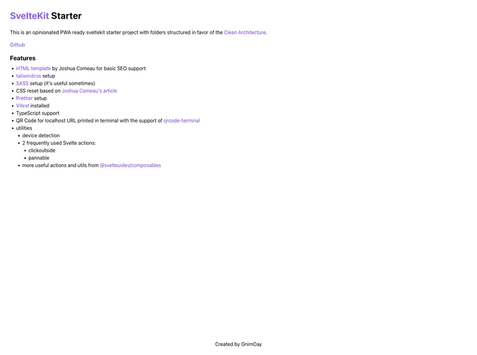 screenshot of Sveltekit Starter
