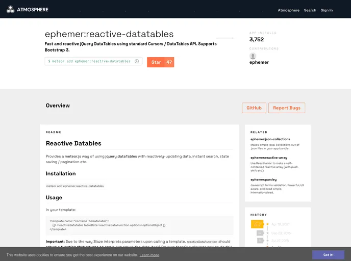 screenshot of Meteor Reactive Datatables