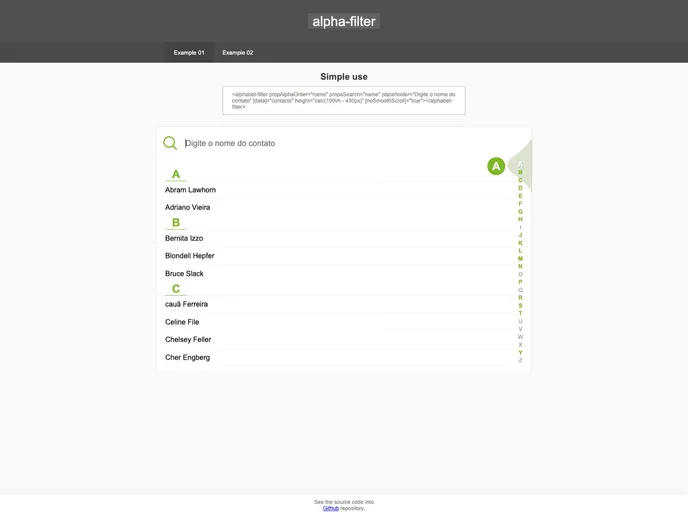 screenshot of Alphabet Filter