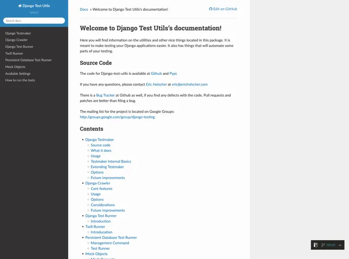 screenshot of Django Test Utils