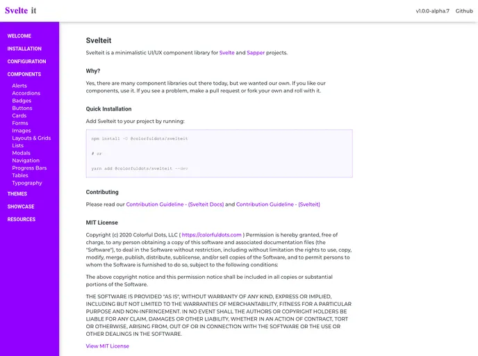 screenshot of Svelteit Docs
