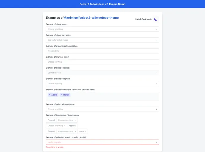 screenshot of Select2 Tailwindcss Theme