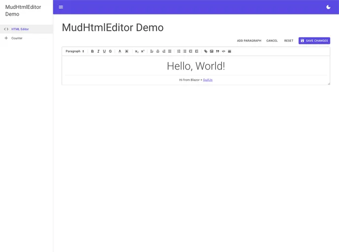 screenshot of MudBlazor.HtmlEditor