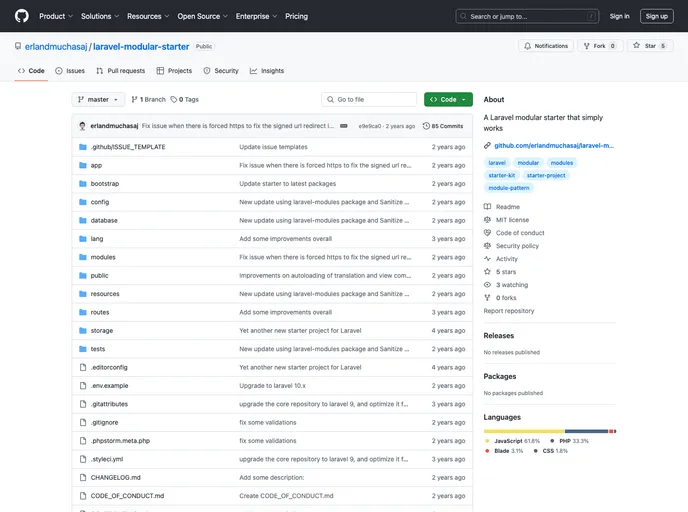 screenshot of Laravel Modular Starter