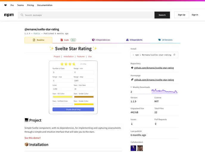 screenshot of Svelte Star Rating