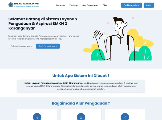 screenshot of Sistem Pengaduan Sekolah SMKN2Karanganyar Frontend