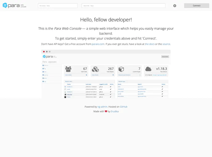 screenshot of Para Admin UI