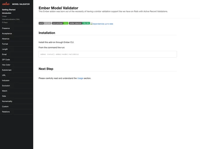 screenshot of Ember Model Validator