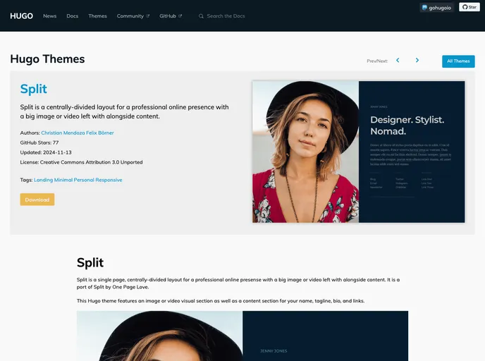 screenshot of Hugo Split Theme