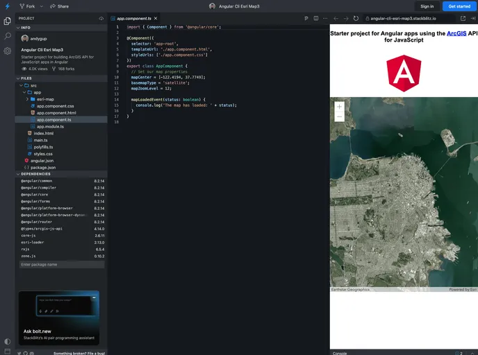 screenshot of Angular Cli Esri Map