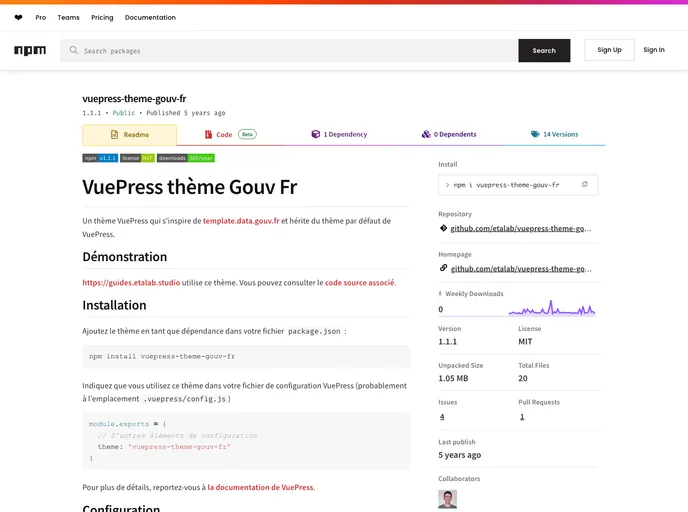screenshot of Vuepress Theme Gouv Fr