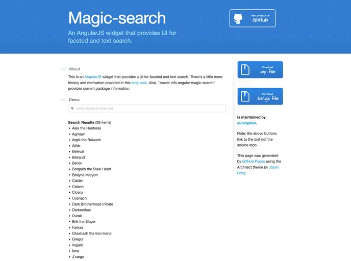 screenshot of Magic Search