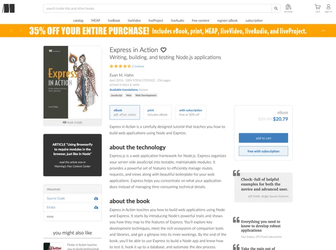 screenshot of Express.js In Action Code