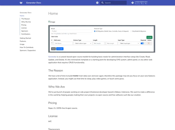 screenshot of Generator