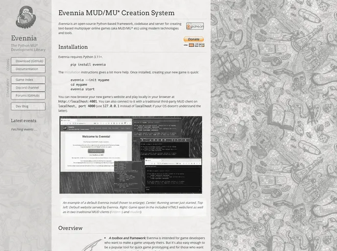 screenshot of Evennia
