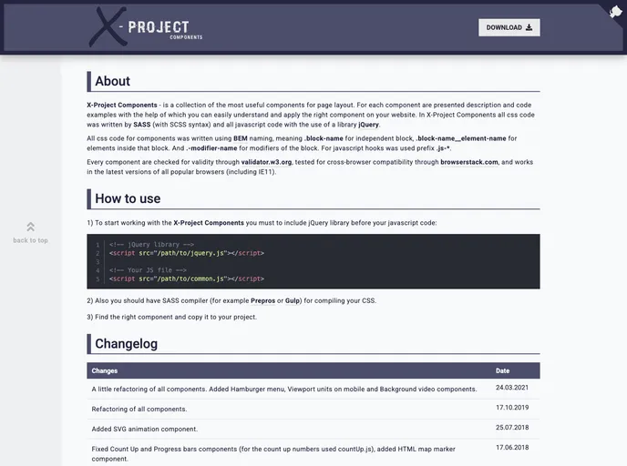 screenshot of X Project Components