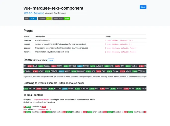 Vue Marquee Text Component screenshot