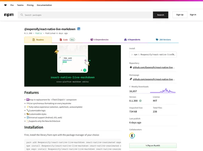 React Native Live Markdown
