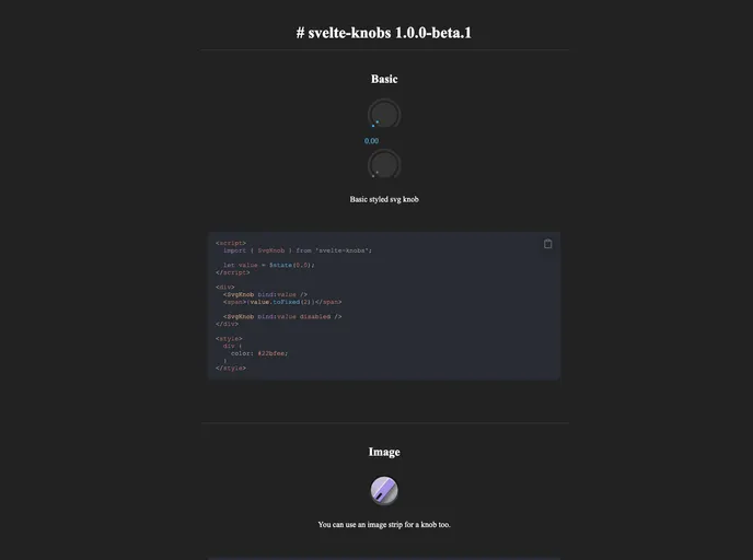 screenshot of Svelte Knobs