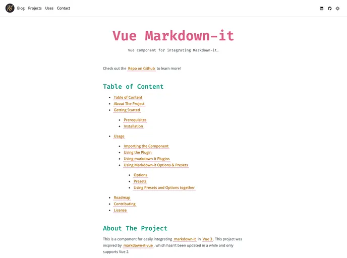 screenshot of Vue Markdown It