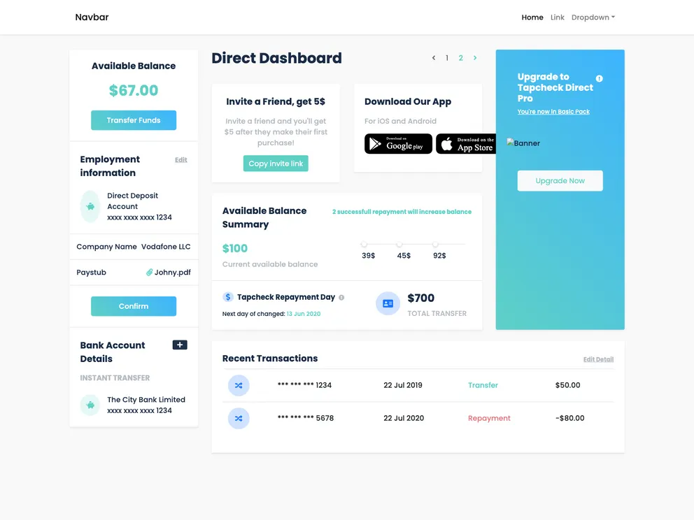 screenshot of Tapcheck Direct Dashboard
