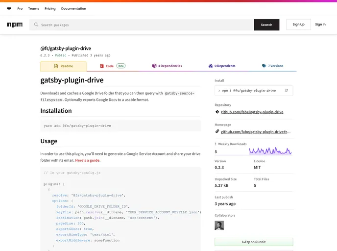 screenshot of Gatsby Plugin Drive