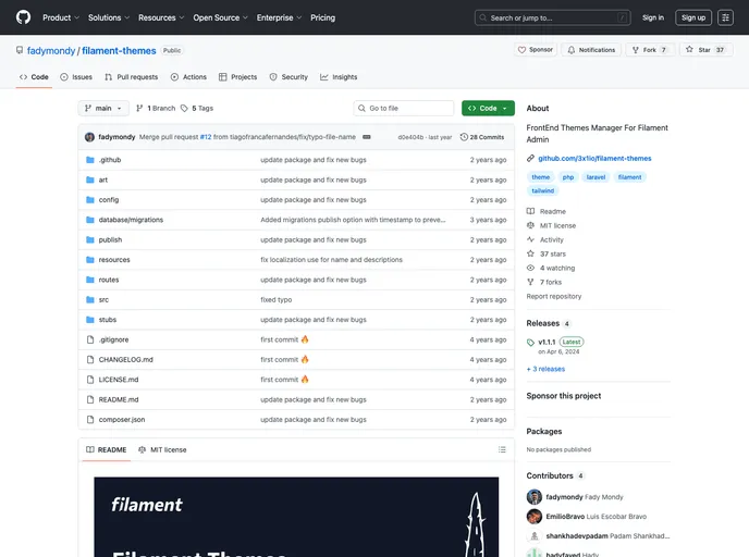 screenshot of Filament Themes