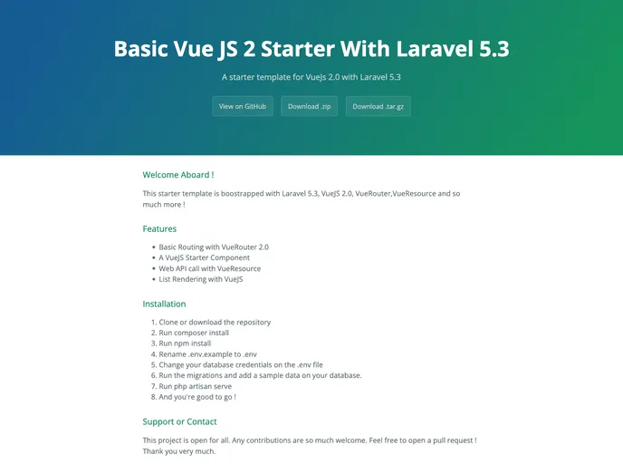 screenshot of Vuejs2 Laravel53 Starter