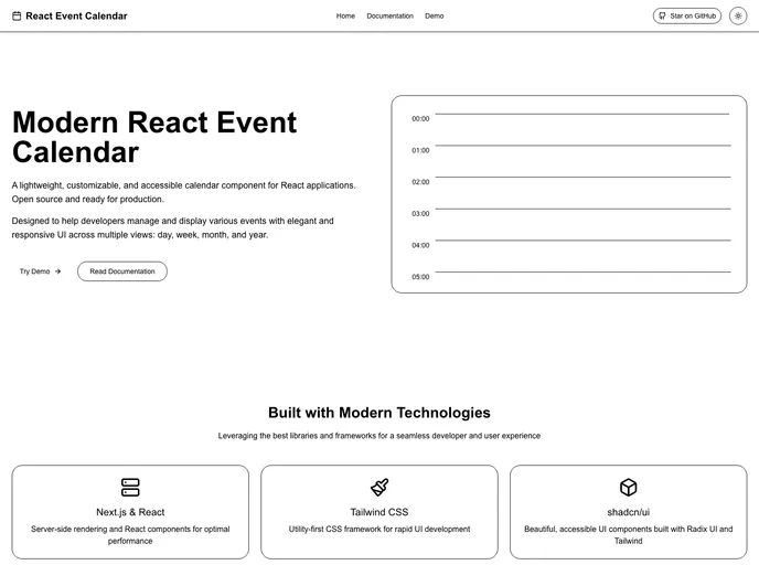 screenshot of Shadcn Event Calendar