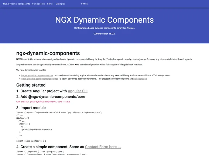 screenshot of Ngx Dynamic Components