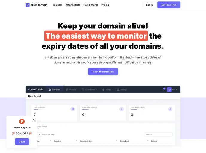 screenshot of Alivedomain Saas Landing Page Template