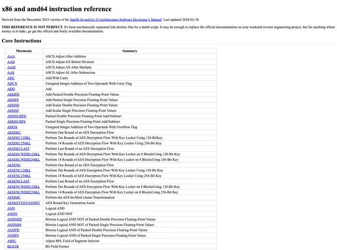 screenshot of X86doc