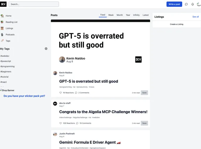 screenshot of Devto Clone