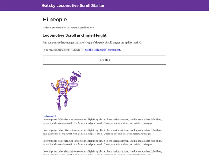 screenshot of Gatsby Locomotivescroll Starter