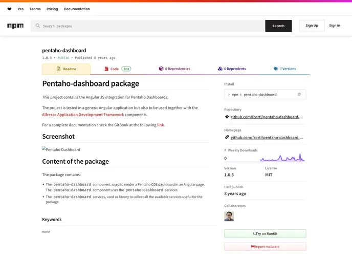 screenshot of Pentaho Dashboard Project