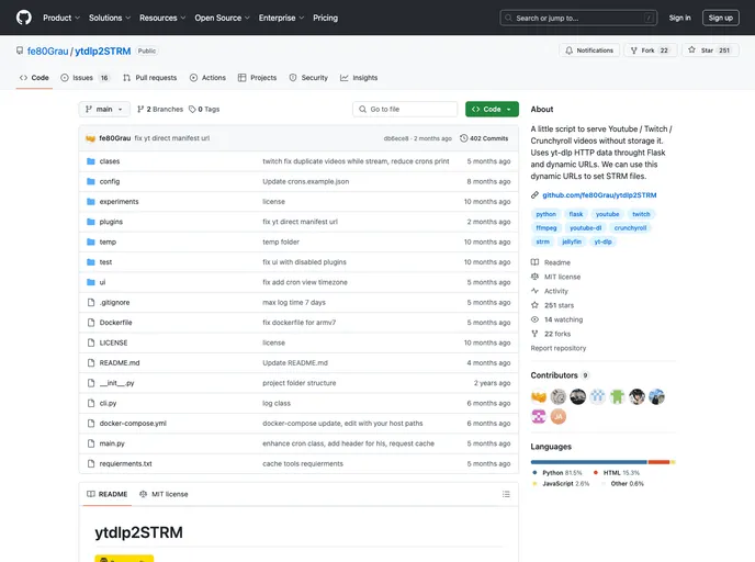 screenshot of Ytdlp2STRM