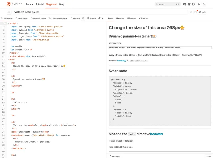 screenshot of Svelte Media Queries