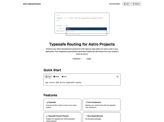 screenshot of Astro Typesafe Routes