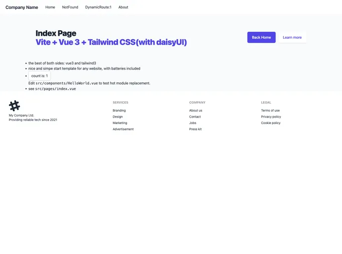 screenshot of Vue3 Tailwind3 Website Starter
