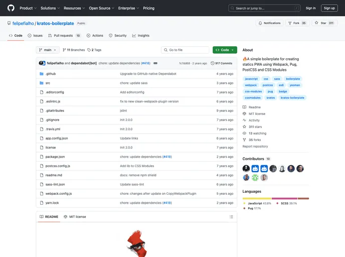 screenshot of Generator Kratos Boilerplate