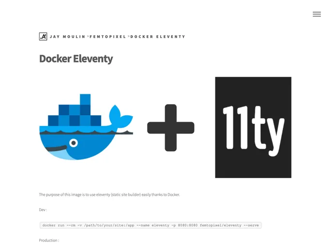 screenshot of Docker Eleventy