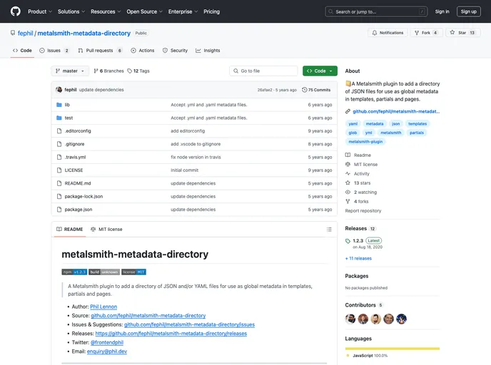 screenshot of Metalsmith Metadata Directory